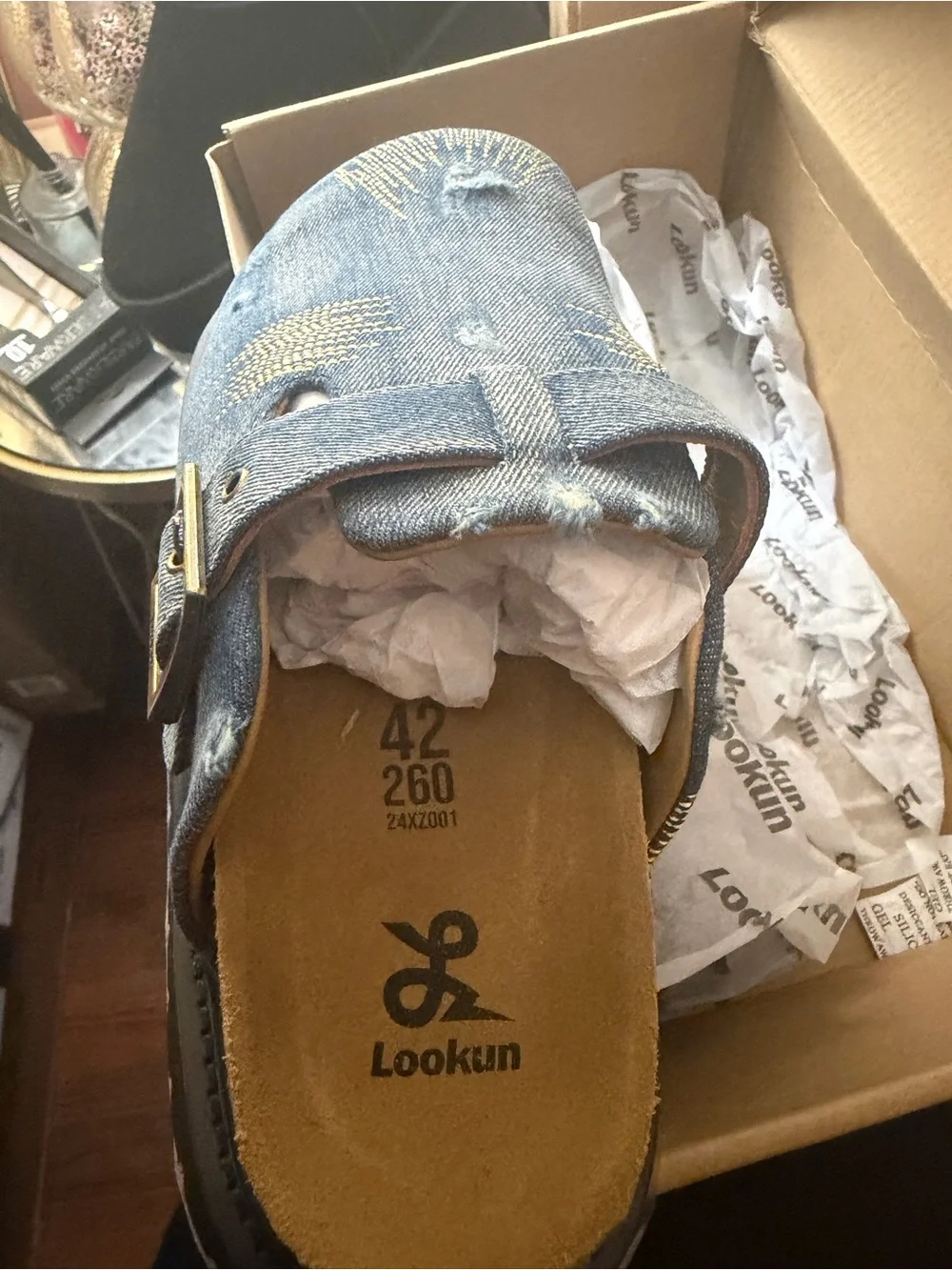 Kids Denim Slide Sandal with Decorative Buckle - Blue